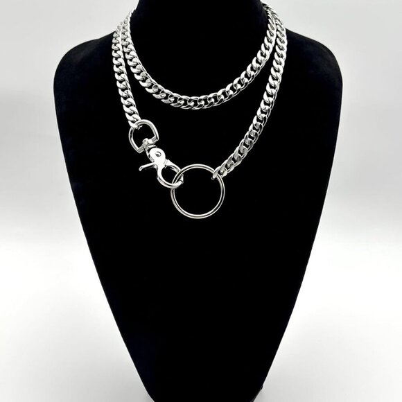 Women's Zinc Chunky Cuban Chain Necklace 34'' Adjustable Y-Shaped Jewelry - Picture 2 of 6